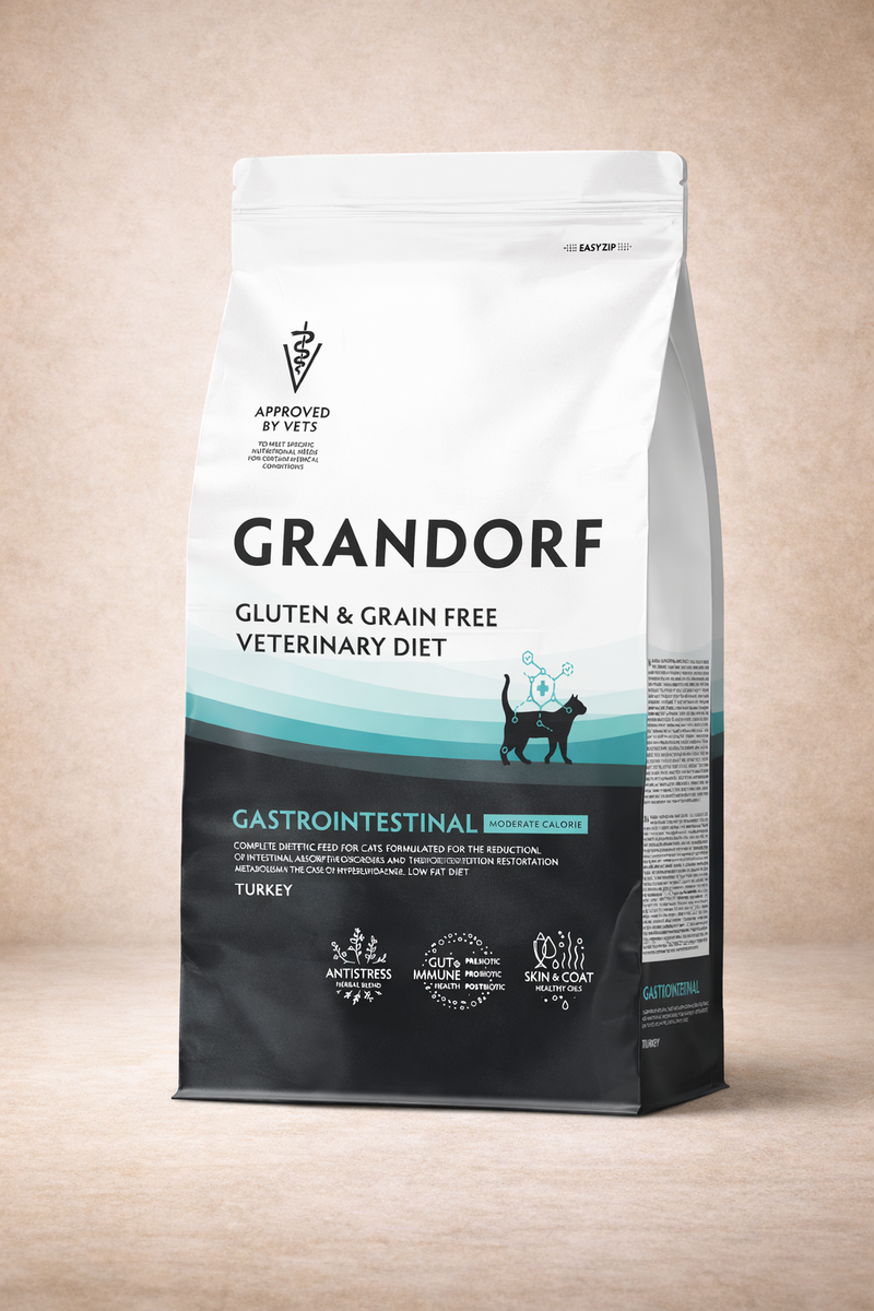 Grandorf – Aliment diététique gastro-intestinal sans céréales modéré en calories pour chat
