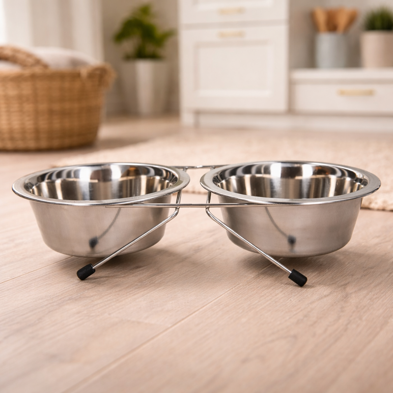 Bol en acier inoxydable avec support pour chat – Ø 16 cm (750 ml)