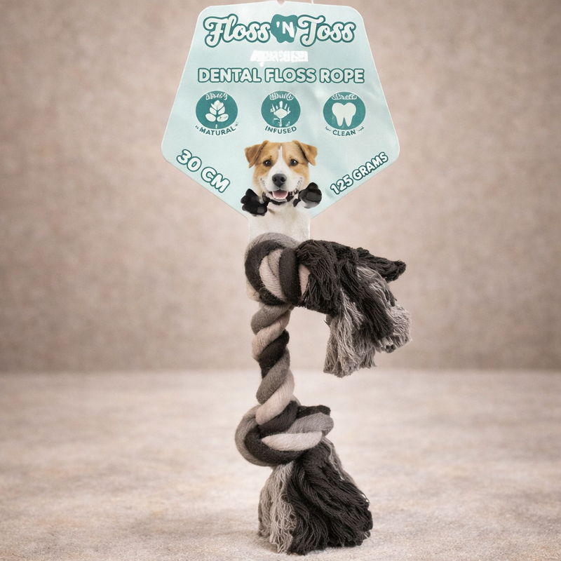 Floss Toss – Corde à mâcher dentaire 2 nœuds pour chien (30 cm)