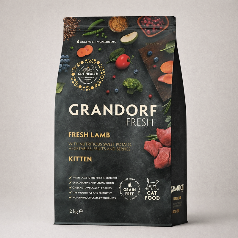 Grandorf – Croquettes hypoallergéniques sans céréales à l’agneau frais et à la dinde pour chaton