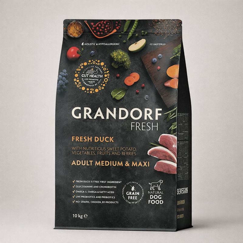 Grandorf – Croquettes hypoallergéniques sans céréales au canard frais et à la dinde pour chien adulte moyenne et grande race