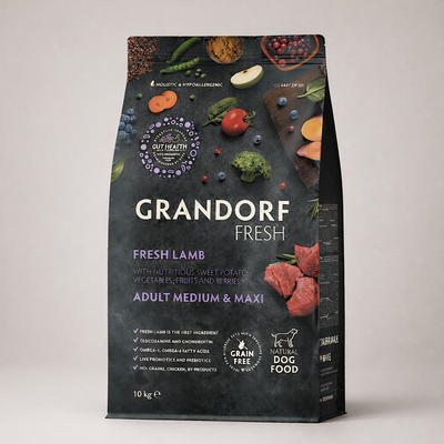 Grandorf Agneau Frais & Dinde – Croquettes Hypoallergéniques Sans Céréales pour Chien Adulte Moyenne et Grande Race