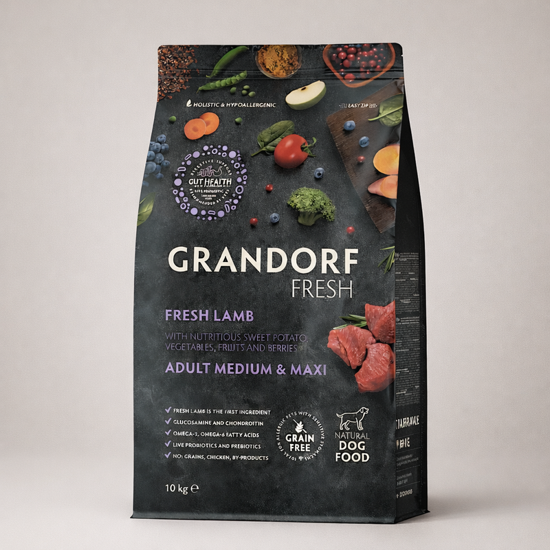 Grandorf – Croquettes hypoallergéniques sans céréales à l’agneau frais et à la dinde pour chien adulte moyenne et grande race