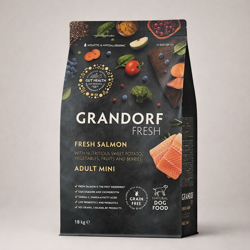 Grandorf – Croquettes hypoallergéniques sans céréales au saumon frais et à la dinde pour chien adulte mini