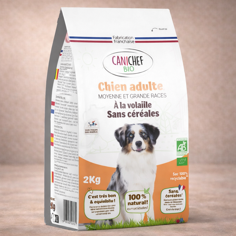 Canichef – Croquettes à la volaille sans céréales pour chien adulte moyenne et grande race (2 kg)