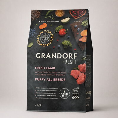Grandorf – Croquettes hypoallergéniques sans céréales à l’agneau frais et à la dinde pour chiot toutes races