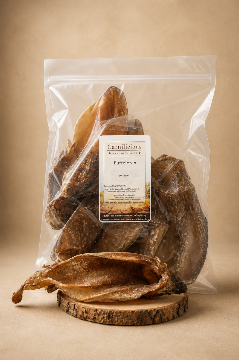 Carnilicious – Oreilles de buffle naturelles pour chien (10 pièces)