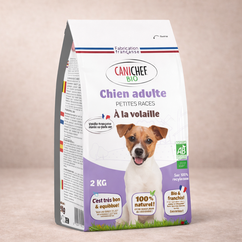 Canichef – Croquettes bio à la volaille pour chien adulte petite race (2 kg)