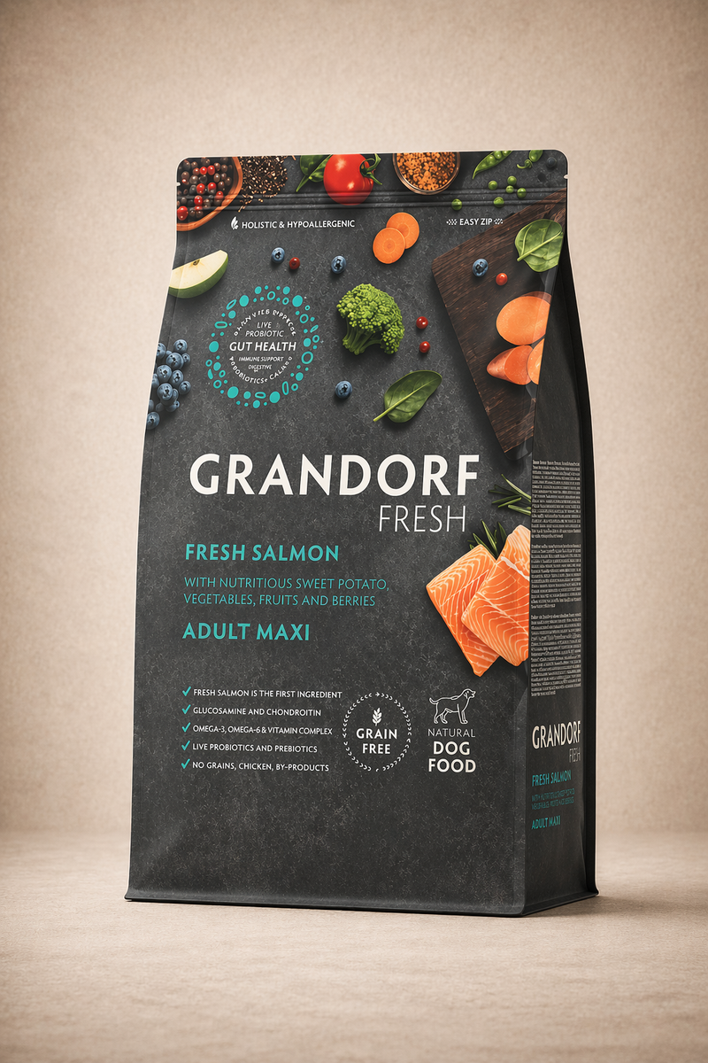 Grandorf – Croquettes hypoallergéniques au saumon frais et à la dinde pour chien adulte grande race