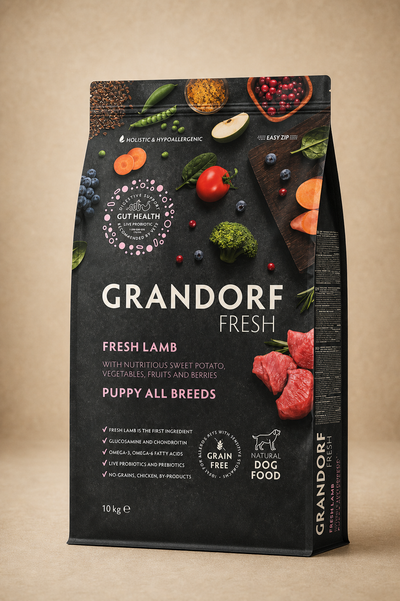 Grandorf – Croquettes hypoallergéniques sans céréales à l’agneau frais et à la dinde pour chiot toutes races