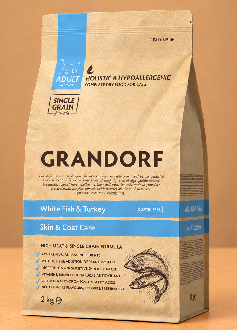 Croquettes Adulte d'Intérieur – Poisson Blanc & Riz Brun pour Chat