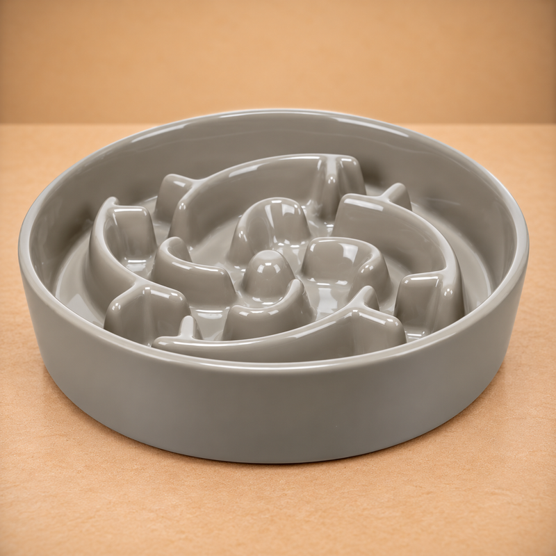 Cena – Gamelle Slow Feeder Ronde Taupe pour Chien