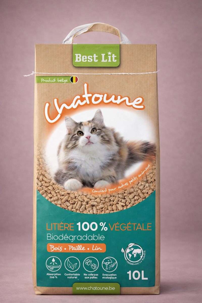Chatoune – Litière végétale lin, paille et bois pour chat