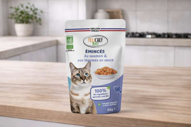 Felichef – Émincés au saumon et aux légumes en sauce pour chat (12 x 85 g)