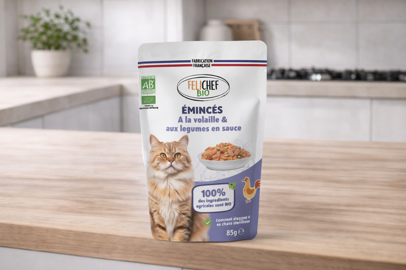 Felichef – Émincés à la volaille et aux légumes en sauce pour chat (12 x 85 g)